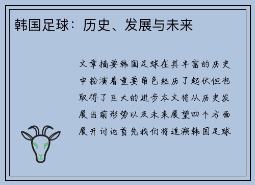韩国足球：历史、发展与未来